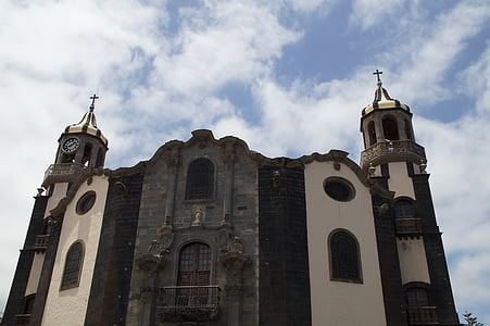 Igreja, campanário, céu, edifício, arquitetura, Tenerife, la orotava