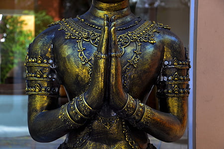 hands, praying, brass, statue, religion, buddhism, asia