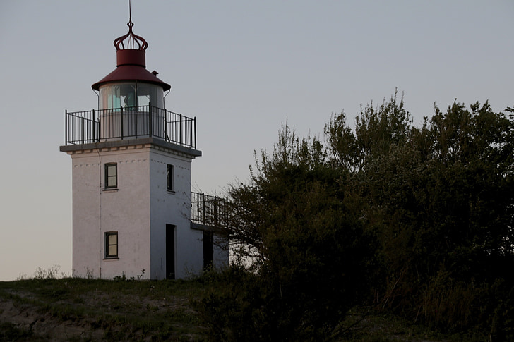 Lighthouse, träd, Sundown, kvällen, skymning, havet, Beacon