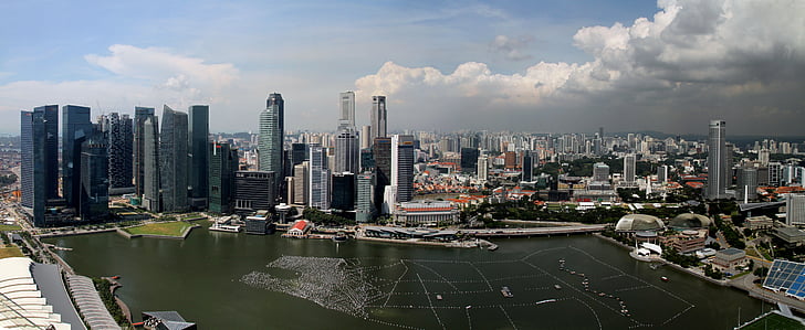 singapore, panorama, skyscraper, bay, architecture, building, modern