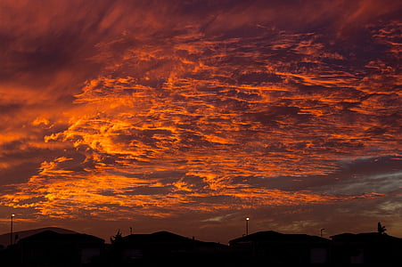 Захід сонця, під час заходу сонця небо, хмари, горизонт, апельсини, бузкових, блюз
