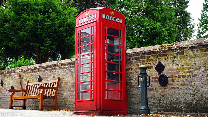 Britse, telefoon, rood, vak, stand, Engeland, telefoon