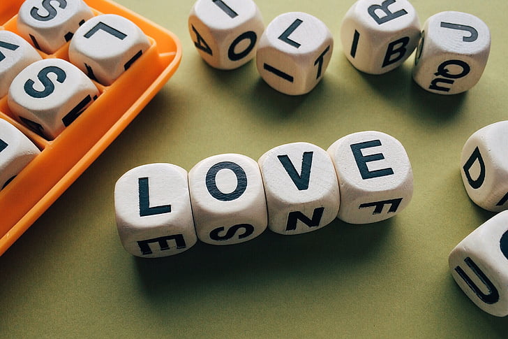 love, word, letters, boggle, game, number, colored background