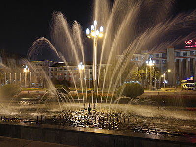 chengdu, tianfu square, night view, fountain