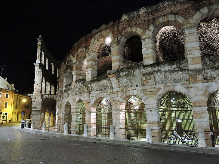 arena, Verona, noche, Italia, Monumento, Plaza bra, Turismo