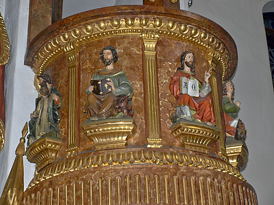 Blindenmarkt, hl anna, Farský kostol, kazateľnica, dekor, zlatý, symbol