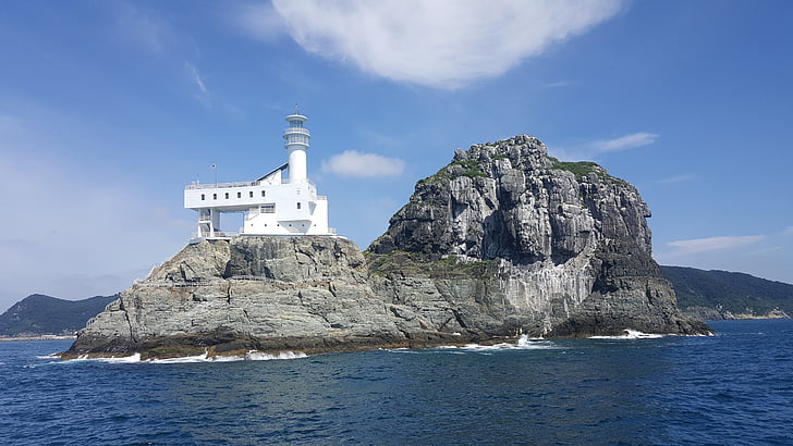 île, île Dongbaek, mer, littoral, nature, phare, falaise