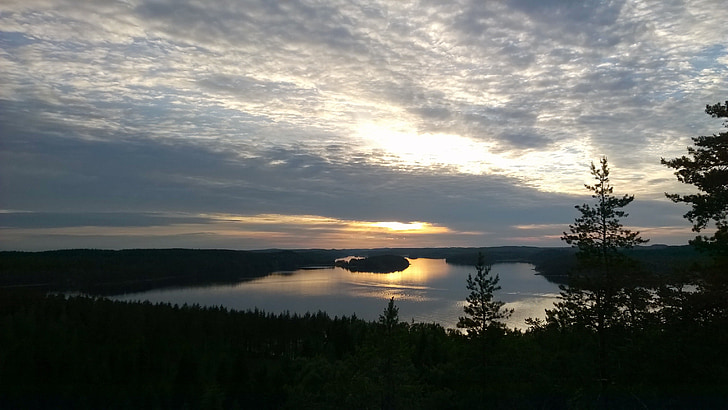 Захід сонця, Природа, вечірнє небо, фінська, літо, небо, озеро