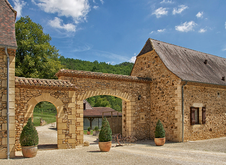 Dordogne, Francie, vchod, parku, oblouky, kámen, Les