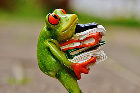 frog, figure, files, stack, files stacked, office, decoration