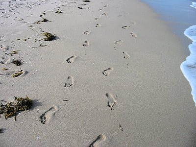 сліди, пляж, пісок, нога принти, океан, Атлантичний, Флорида