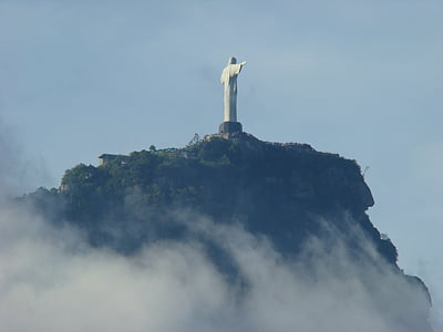 Kristus-patsas, Rio de Janeirossa, maisema, pilvet, matkailukohde, taivas