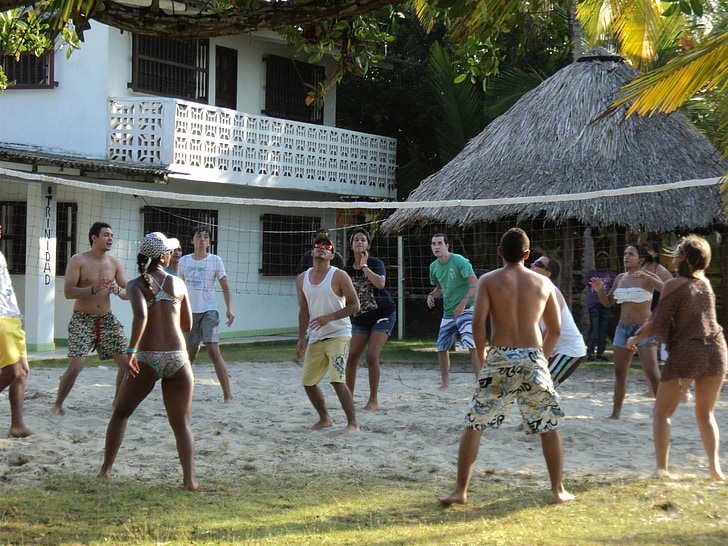 volleyball, spillet, resten, ferie, stranden