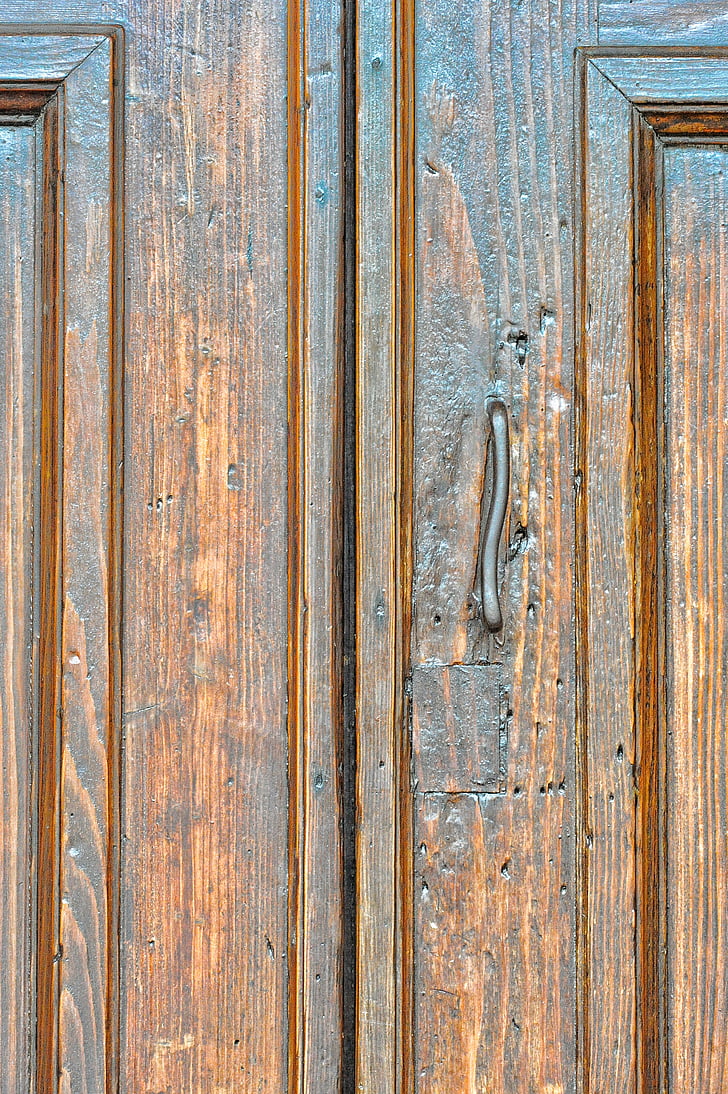 dvere, drevo, železo, textúra, staré, rukoväť, Rust