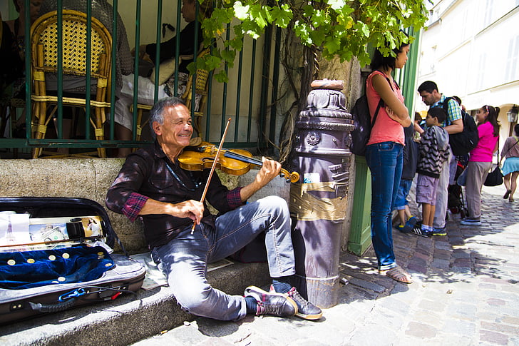 violone, músic, França, París, Montmartre, carrer, persones