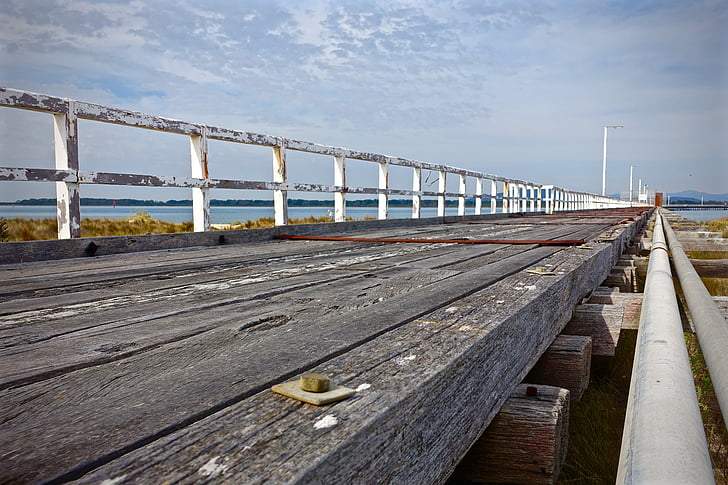 Pier, trä, plankor, brygga, trä, Bridge, räcket
