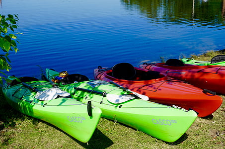 kayak, barco, agua, paleta, kayak, deporte, ocio
