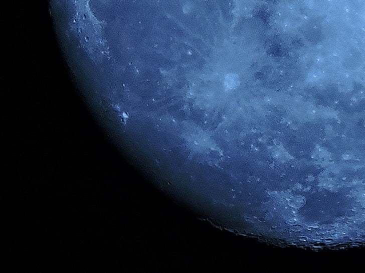 Luna, noční, obloha, část, modrá, astronomie, planety - prostor