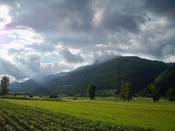 schilderachtige, zomer, Oostenrijk, wolken, veld