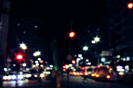 blur, car lights, cars, celebration, city, dark, defocused