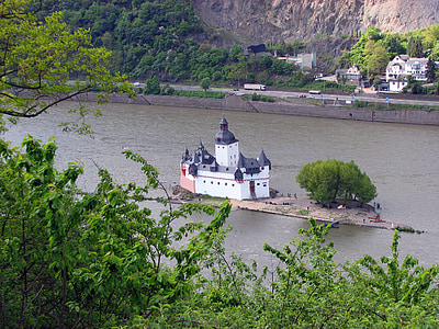 đảo, Kaub, lâu đài, sông Rhine, nước, sông, pfalzgrafenstein