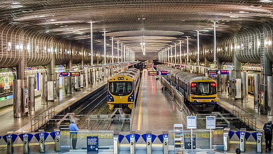 terminal station, trains, train, platform, destination, railway, pathways