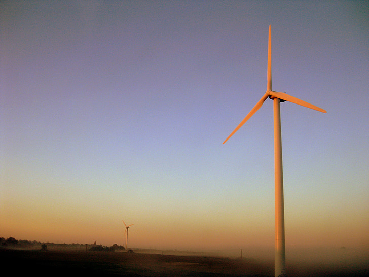 風車, winkrafftanlage, 風力エネルギー, 風車, 再生可能エネルギー, 朝, 日の出