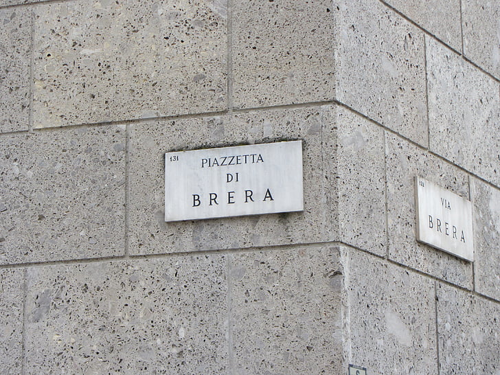 signe, carrer brera, Milà, Itàlia, lloc, panell, Piazzetta