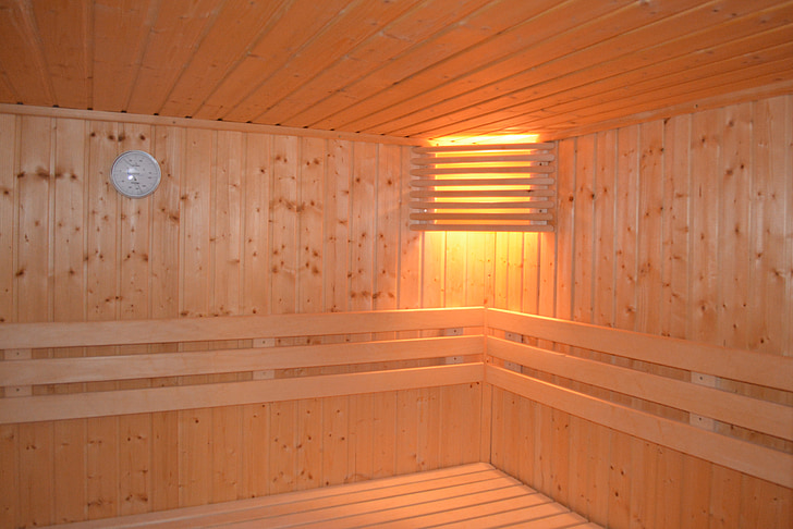 sauna, Lámpara, calor, relajarse, madera