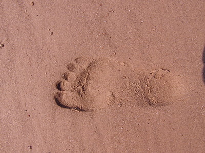 fotavtrykk, Barefoot, spor, sand, stranden