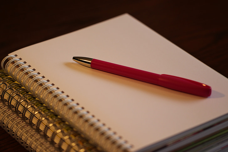 pildspalva, papīra, piezīmju grāmatiņas, uzņēmējdarbības, biroja, tukšs, paziņojums