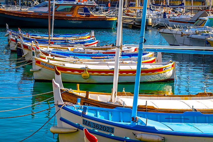 horgászcsónak, kis csónak, Barque, kikötő, Cassis, Franciaország