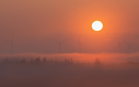 pinwheel, ενέργεια, αιολική ενέργεια, περιβαλλοντική τεχνολογία, Ήλιος, ομίχλη, δάσος