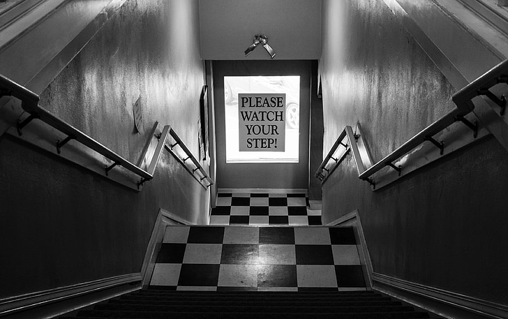 lépcsők, Vintage, retro, építészet, fekete-fehér, beltéri