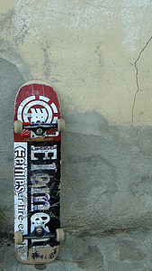 skateboard, gamle, vegg, huset, sport