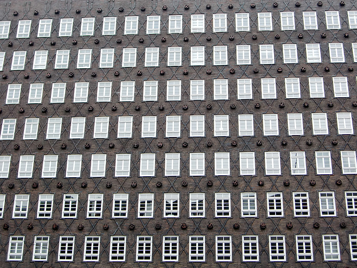 façade, fenêtre de, briques, maison de Chili