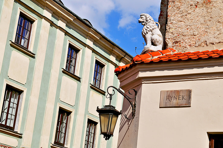 Lublin, Polonia, León, edificio, antiguo, el mercado de, casco antiguo