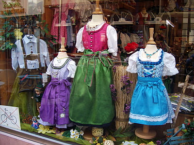 kostymer, dirndl, drakt, tradisjon, fargerike, vinduet, farge