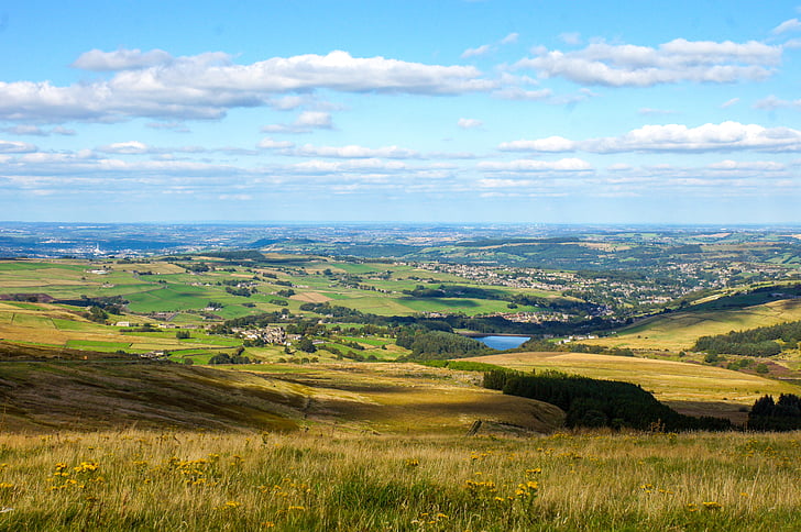 landskap, Holmfirth, England, landsbygd, sjön, vacker natur, scen