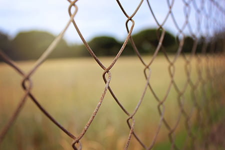 yellow, green, rural, chainlink fence, protection, security, safety