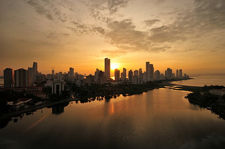 o lagito, Cartagena das Índias, Colômbia, Horizonte urbano, pôr do sol, paisagem urbana, arquitetura