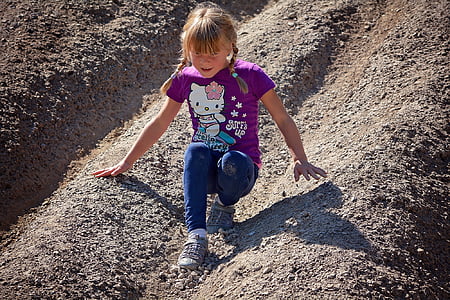 persona, humano, niño, chica, Rubio, colina de arena, piedras