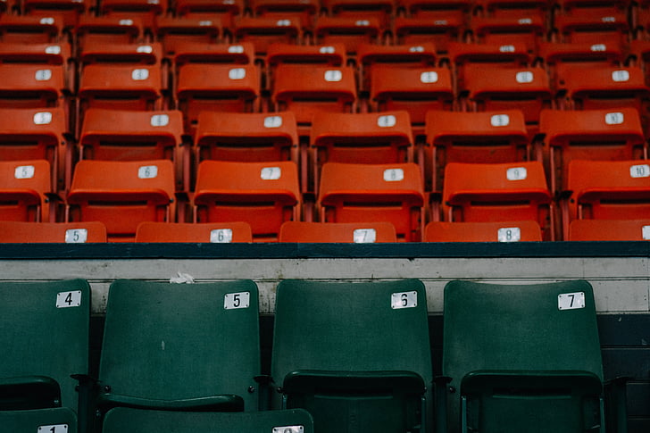 seient, nombre, audiència, verd, vermell, cinema, cadira
