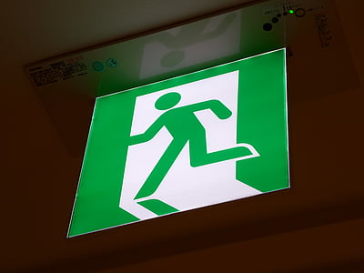 exit, tegn, symbol, nødsituation, grøn