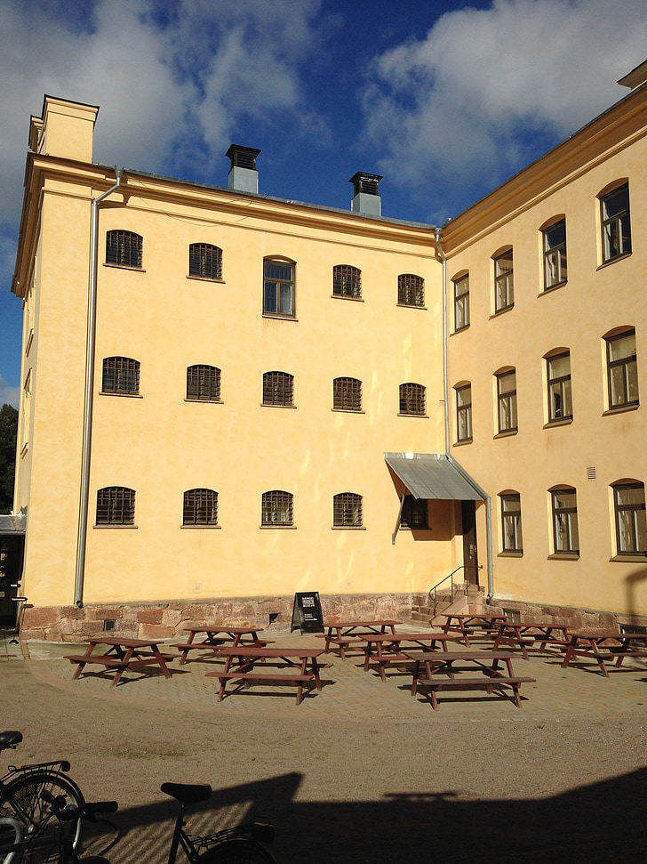 Gävle, Muzeum, věznice, budova, přestávka na kávu, okno, mrak