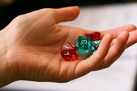 dice, hand, game, role-playing game, board game, playing, player