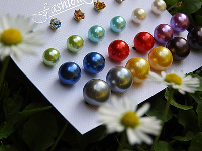 náušnice, perly, farby, kamienky, šperky, móda, detail