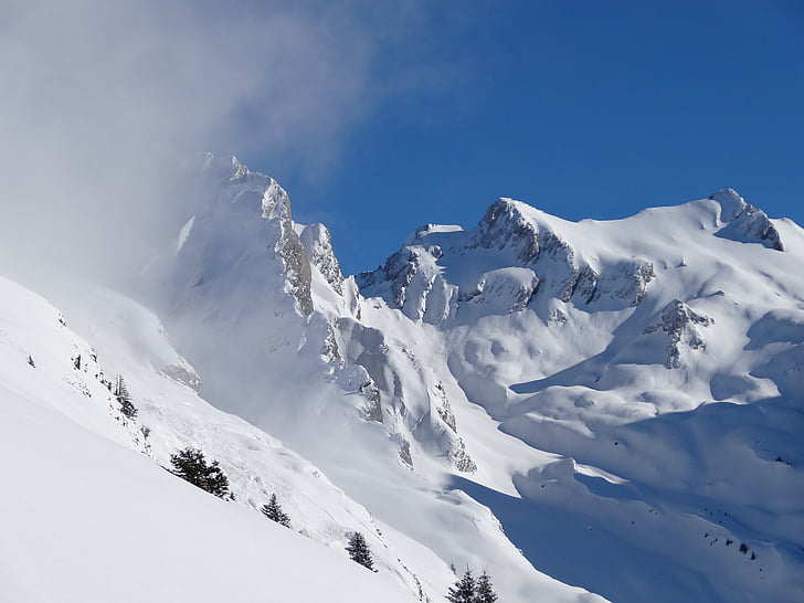 montagne, Alpes, blanc, hiver, neige, nature, Sommet de montagne