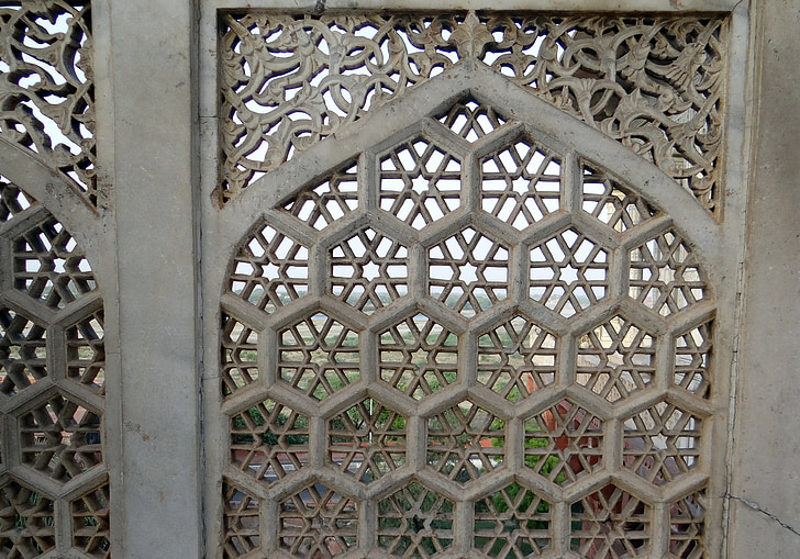 treliça, mármore, Branco, forte de Agra, burj musamman, Agra, Índia