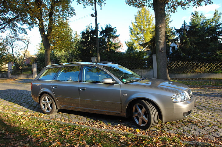 gris plata, adoquines, Alemán, PKW, Automático, Audi, puesta de sol